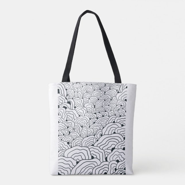 Bolso De Tela Monochrome Wave Pattern,  Modern Abstract Line Art (Reverso)