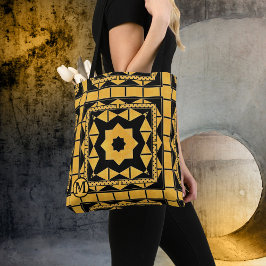 Bolso De Tela Monogram Black Ocher Pattern Tote Bag