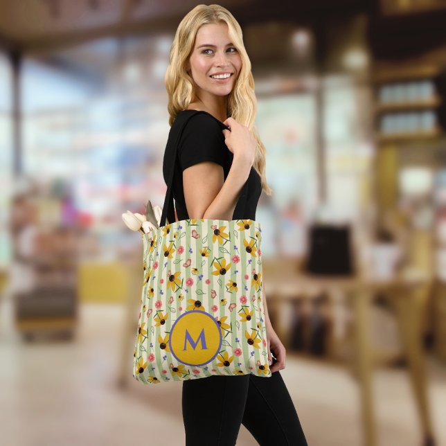 Bolso De Tela Monogram Coneflower Butterfly Floral Patterned (Monogram Coneflower Butterfly Floral Patterned Tote Bag)