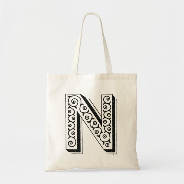 Bolso De Tela Monogram N, Letter N, Alphabet N, Black and White (Frente)