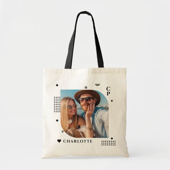 Bolso De Tela Monogram Name Photo Trendy Simple Modern (Frente)