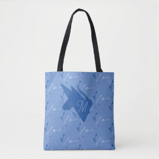 Bolso De Tela Monogram Periwinkle Blue Whimsical Graphic Doodle