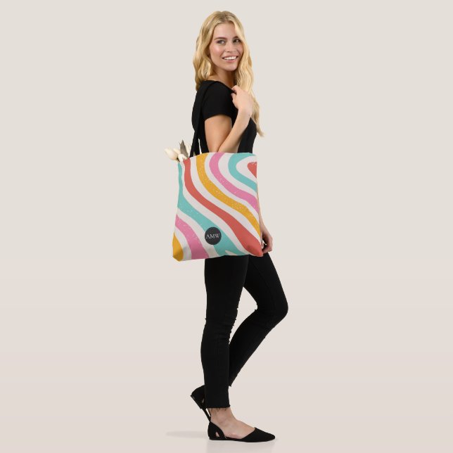 Bolso De Tela Monogram Retro Colorful Wavy Stripes (Puesto)
