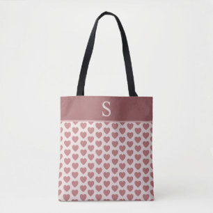 Bolso De Tela Monogram Retro Hearts Pink Burgundy