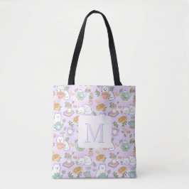 Bolso De Tela Monogram Tea & Bookish Cats Tote Bag Purple