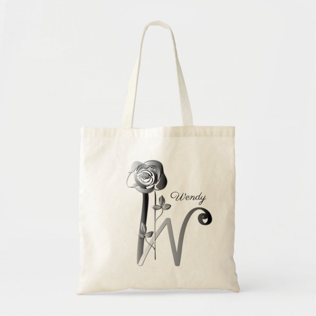 Bolso De Tela Monogram W Hand-written w/Rose Name Tote Bag (Frente)