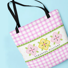 Bolso De Tela Monograma a cuadros florales rosados