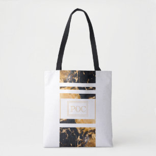 Bolso De Tela Monograma abstracto de oro azul oscuro