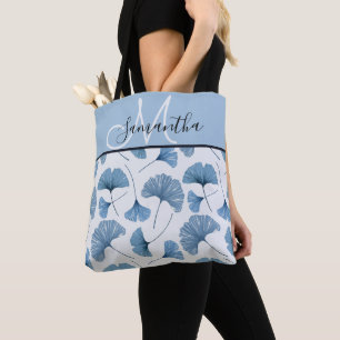 Bolso De Tela Monograma acuarela azul y blanco follaje