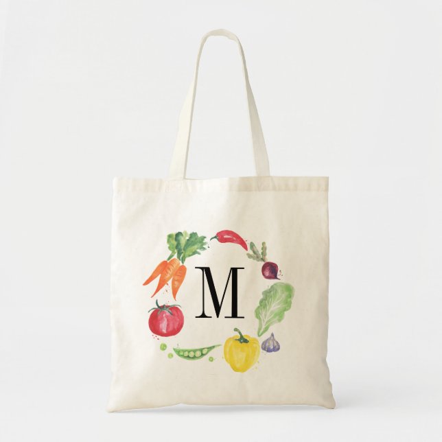 Bolso De Tela Monograma acuarela de verduras frescas (Frente)