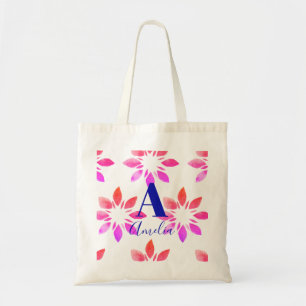 Bolso De Tela Monograma Acuarela Rosa Caliente Flor Retro