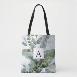 Bolso De Tela Monograma Acuarela Rústica Verde Salvia