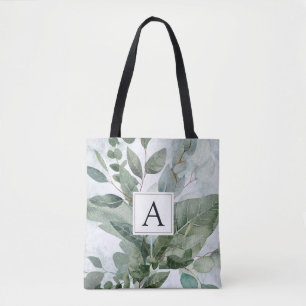 Bolso De Tela Monograma Acuarela Rústica Verde Salvia