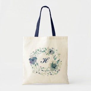 Bolso De Tela Monograma acuarela Wreath Dusty Blue Elegant