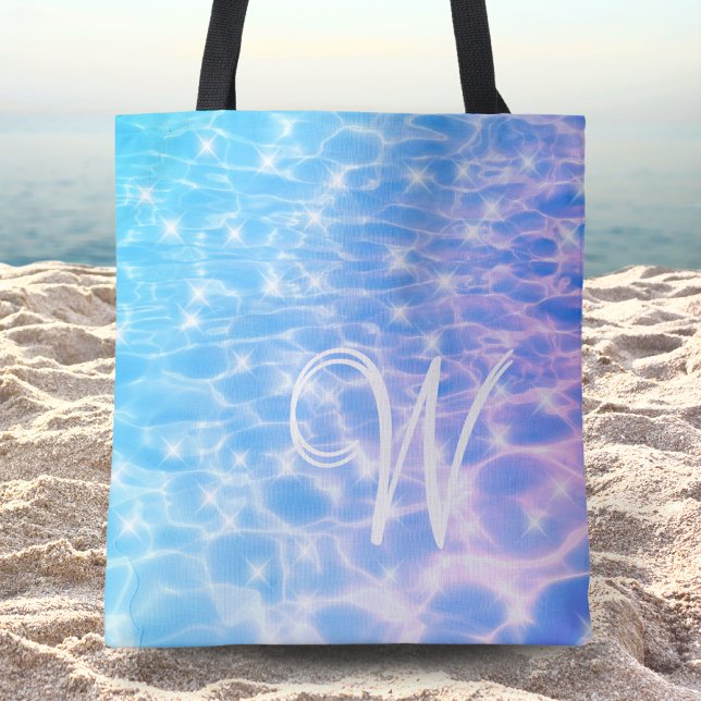 Bolso De Tela Monograma Agua Azul Océano Verano Elegante (Subido por el creador)