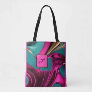 Bolso De Tela Monograma Agua Líquida Rosa Caliente, Oro y Verde