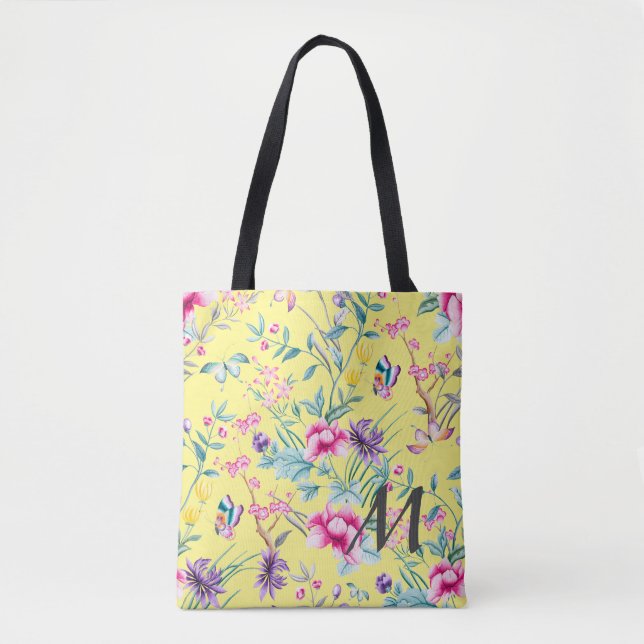 Bolso De Tela Monograma amarillo floral y mariposa (Anverso)