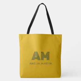 Bolso De Tela Monograma Amarillo Mostaza Retro y Verde Bosque