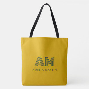Bolso De Tela Monograma Amarillo Mostaza Retro y Verde Bosque