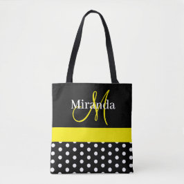 Bolso De Tela Monograma amarillo negro con puntos de Polka blanc