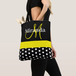 Bolso De Tela Monograma amarillo negro con puntos de Polka blanc