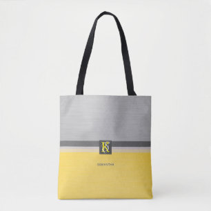 Bolso De Tela Monograma amarillo y gris del tono simple dos de
