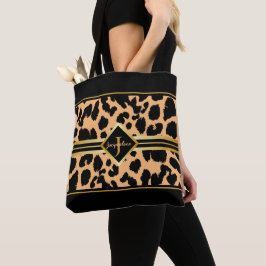 Bolso De Tela Monograma Animal negro imprime oro falso en NARANJ