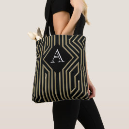 Bolso De Tela Monograma Art Deco Elegante Oro Negro