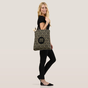 Bolso De Tela Monograma Art Deco en oro y negro
