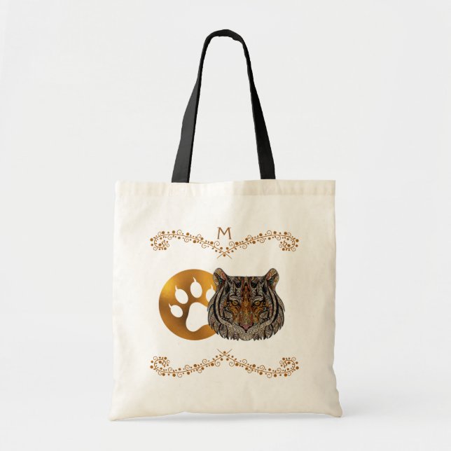 Bolso De Tela Monograma Art Glass Tiger Face (Frente)