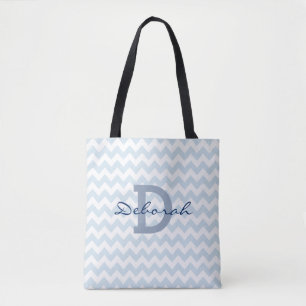 Bolso De Tela Monograma azul Chevron zig-zag