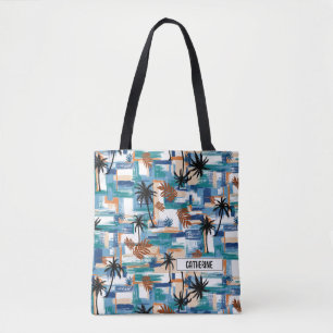Bolso De Tela Monograma azul del patrón trópico moderno