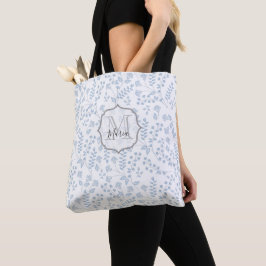 Bolso De Tela Monograma Azul Elegante Personalizado Floral Botán