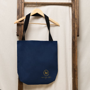 Bolso De Tela Monograma azul marino y oro