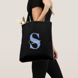 Bolso De Tela Monograma Azul Mínimo Moderno Personalizado