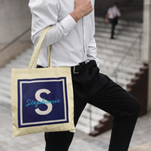 Bolso De Tela Monograma azul personalizado