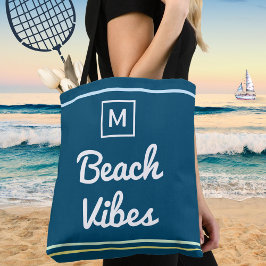Bolso De Tela Monograma Azul Playa Vibes Elegante