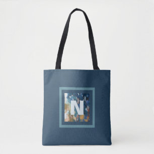 Bolso De Tela Monograma azul verde acuarela moderno elegante gen