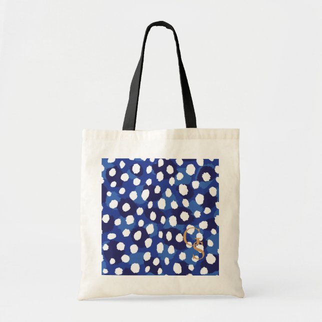 Bolso De Tela Monograma azul y blanco elegante de la impresión (Frente)