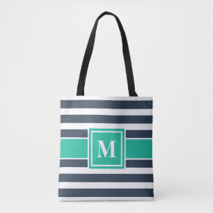 Bolso De Tela Monograma azul y franja blanca de la Marina Náutic