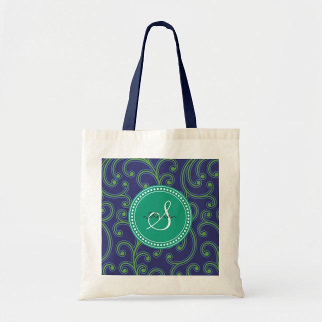 Bolso De Tela Monograma azulverde femenino elegante del (Frente)
