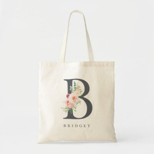 Bolso De Tela Monograma B de la letra floral botánica B de Rubor