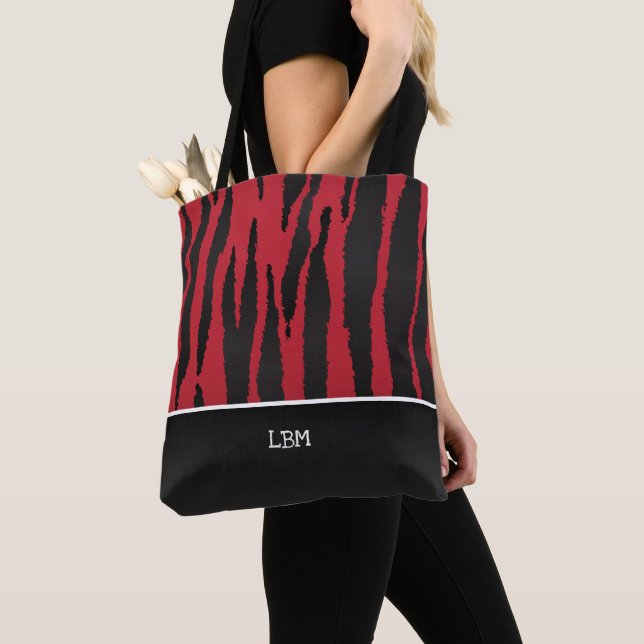 Bolso De Tela Monograma Bandas de cebra roja oscura (Detalle)
