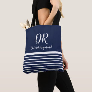 Bolso De Tela Monograma Bandas horizontales blancas elegantes az
