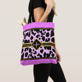 Bolso De Tela Monograma Black Animal imprime Faux Gold en PINK