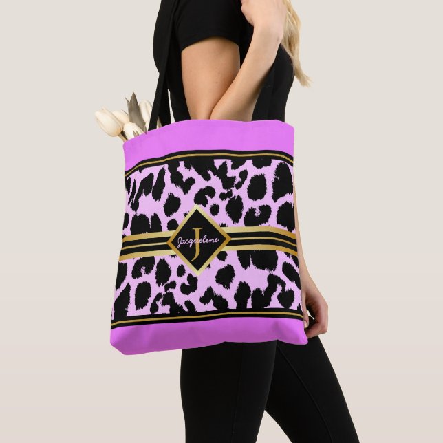 Bolso De Tela Monograma Black Animal imprime Faux Gold en PINK (Detalle)