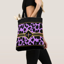 Bolso De Tela Monograma Black Animal imprime Faux Gold en PINK