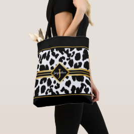 Bolso De Tela Monograma Black Animal Print Faux Gold sobre el bl