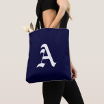Bolso De Tela Monograma blanco A sobre azul marino<br><div class="desc">Monograma blanco A sobre fondo azul marino.</div>