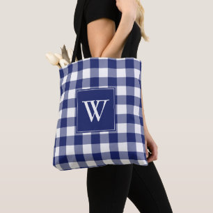 Bolso De Tela Monograma blanco azul trenzado rustico inicial